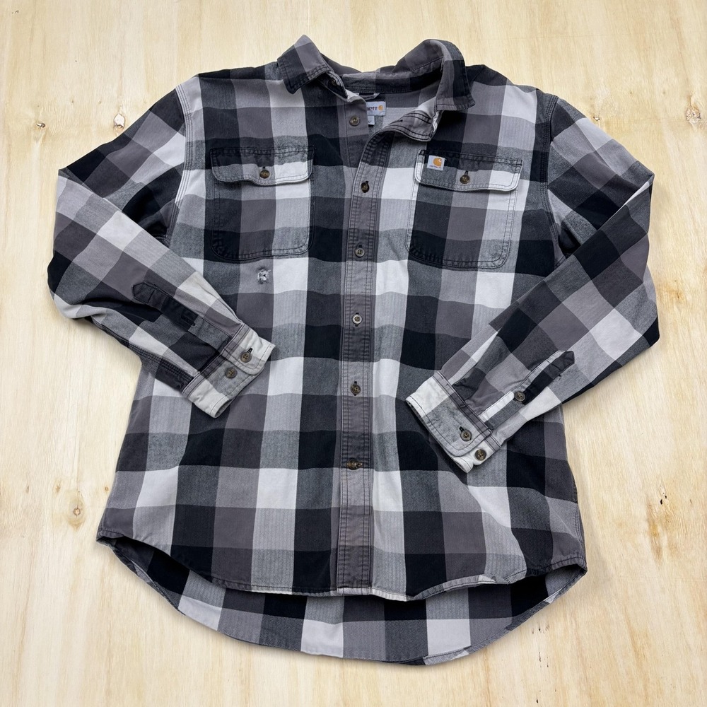 Carhartt Mens Large Gray Plaid Long Sleeve Relaxed Fit Workwear Button Up Shirt